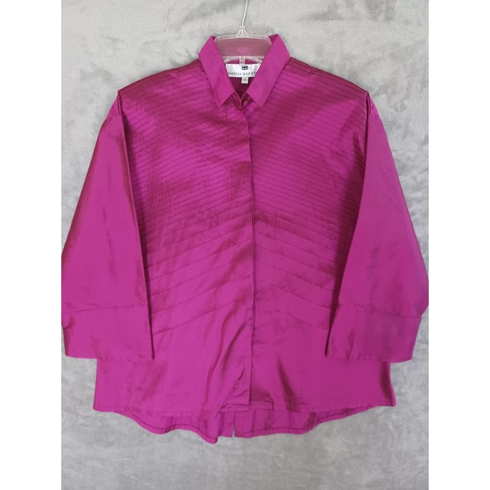 Marisa‎ Baratelli Sz 12 Shirt Thai Silk Taffeta Magenta Pink Sheen 3/4 Sleeve